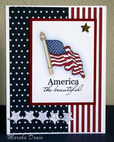 an american flag with stars on it and the words america in black, white, and red