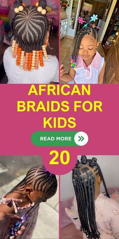 The world of African braids for kids is a fascinating blend of traditional hair braiding styles and modern American influences. These hairstyles for children are more than just fashion; they're a tribute to cultural heritage. From American beads to a classic ponytail, these braids offer a versatile range of styles for American children, reflecting both their roots and contemporary trends. Beaded Hair Braids, Hairstyles For Children, Kids Braids With Beads, Kids Cornrow Hairstyles, Hair Braiding Styles, Classic Ponytail, Childrens Hairstyles, Cornrow Ponytail