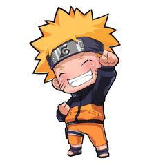 the character naruto is smiling and holding his hands up