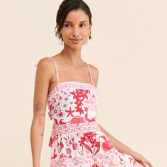 Cotton Floral Mini Dress | Nuuly Rent Red Floral Mini Dress, Beach Cotton Midi Dress With Pattern, Cotton Brunch Dress With Vibrant Print, Printed Cotton Mini Dress For Brunch, Cotton Dresses With Vibrant Print For Brunch, Cotton Dress With Vibrant Print For Vacation, Summer Cotton Midi Dress With Vibrant Print, Cotton Bohemian Mini Dress For Garden Party, Printed Cotton Maxi Dress For Brunch