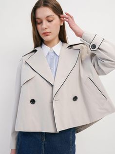 Composition : Shell: Cotton 70% Polyester 21% Nylon 9%, Color: Cotton 100%, Lining: Polyester 100%Color : L_GREY_89_FREE,KHAKI_89_FREECountry of Origin : ETC Spring Workwear Outerwear In Gabardine, Chic Spring Gabardine Outerwear, Chic Gray Outerwear For Spring, Spring Khaki Gabardine Outerwear, Spring Oversized Gabardine Outerwear, Spring Double-breasted Gabardine Outerwear, Original Costumes For Women, Short Coat Outfit, Asymmetrical Coat