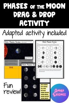 phases of the moon with text that reads phases of the moon drag and drop activity