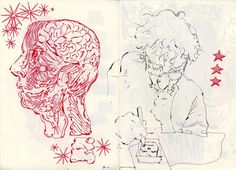 an image of two drawings on paper with red ink