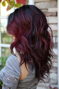 46+ Burgundy Hair Ideas That Bring Out Your Inner Fire Highlights Brown Hair Burgundy, Burgundy Blonde And Brown Hair, Burgundy Black Hair Color, Mulled Wine Balayage Hair, Black Cherry Hair Color With Highlights Burgundy Red Ombre, Black Hair With Violet Highlights, Burgundy Hair With Black Roots, Brown Hair With Bright Red Highlights, Light Brown Hair With Burgundy Highlights