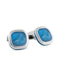 Tateossian Sterling Silver Apatite Doppione Cushion Square Cufflinks Rhodium plated sterling silver Apatite and quartz Classic square case The color and natural formation of gemstones differs from one another due to natural variation, making each piece truly one of a kind Whale back closure 16mm L x 16mm W x 7mm H Women Men Shoes, Beauty Gift, Handbag Accessories, Rhodium Plated, Cufflinks, Jewelry Accessories, Men's Shoes, Cushions, Sterling Silver