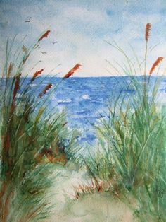 The Beach, Print Of Original Watercolor seascape painting matted,watercolor art,watercolor print,beach art,beach painting,beach watercolor on Etsy, $25.00 Painting Beach, Art Beach, Beach Scene, Beach Painting, Beach Print, Painting Watercolor, Seascape Paintings