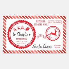 santa claus's delivery coup sticker with the words to christmas express mail on it