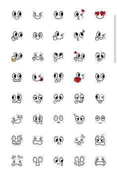 an image of different faces drawn in the style of cartoon eyes and nose, with various expressions