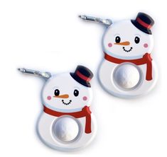 two snowman pacifier clips are shown on a white background