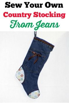 a pair of jeans hanging from a clothes line with the words sew your own country stocking iron jeans