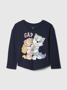 Soft cotton-blend graphic T-shirt.  Crewneck.  Long sleeves.  Gap arch logo and Paw Patrol graphics at front.  This T-shirt is made with 40% recycled polyester.  Compared to virgin materials, using recycled materials helps to reduce resource use and waste.  Straight, easy fit.  Hits at the hip.  Sizes range from baby to toddler. Casual Gap T-shirt With Front Print, Gap Graphic Tee With Character Print, Gap Casual T-shirt With Front Print, Gap Casual Top With Front Print, Gap Cotton Tops With Logo Print, Gap Cotton T-shirt With Letter Print, Gap Graphic Tee With Letter Print, Gap Graphic Print T-shirt, Gap Graphic Tee With Graphic Print