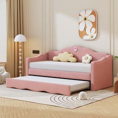 Twin Size Upholstered Daybed with Wave-shaped Trundle Wonderland Themed Room, Low Platform Bed, Trundle Bed With Storage, Leather Daybed, Shaped Headboard, Wood Platform Bed Frame, Twin Platform Bed, Upholstered Daybed