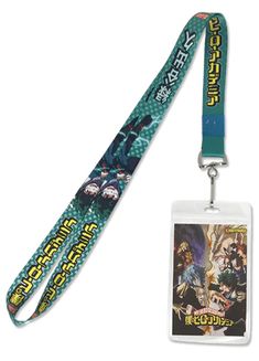 a lanyard with an id card attached to it, and the lanyard has a cartoon character on it