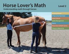 the horse lover's math book is shown with two women and a brown horse