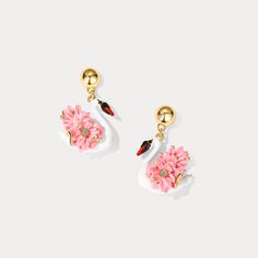 Designed to make you stand out, these Elegant Swan Dangling Earrings are the perfect accessory for a gift, dinner party, or everyday wear. Crafted with 18k gold on brass and enamel, these earrings add luxurious flair and sophisticated elegance. Feel beautiful and be the talk of the town with these statement pieces. DETAILS Plating: 18K Gold  Materials: 18K Gold on Brass,   Enamel,  Silver Size: 1.26"* 0.83 "(3.2cm*2.1cm) Weight: 13.8g/pr Yellow Gold Enamel Dangle Earrings, Enamel Drop Earrings For Party, Gold Enamel Clip-on Earrings, Elegant Enamel Flower Earrings, Elegant Enamel Flower Earrings For Wedding, Elegant Enamel Drop Flower Earrings, Gold Enamel Flower Earrings For Gift, Enamel Earrings For Wedding, Gold Enamel Clip-on Earrings For Gift