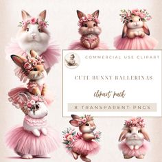 the cute bunny ballerinas clipart pack includes 8 transparent images and 3 transparent pngs