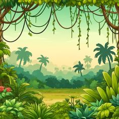 an image of a jungle scene with trees and plants