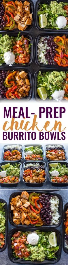 meal prep chicken burrito bowls with text overlay