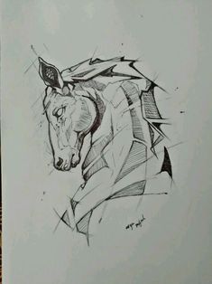 a drawing of a horse that is in the process of being inked on paper