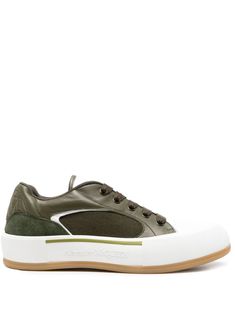 olive green/white calf leather/lambskin panelled design suede panelling mesh panelling embossed logo to the side at the sole logo-embossed tongue embroidered Seal logo to the rear round toe rubber toecap front lace-up fastening padded ankle mesh lining branded insole chunky rubber sole Modern Green Sneakers With Textured Sole, Green Leather High-top Sneakers With Perforated Toe Box, Olive Leather Sneakers With Round Toe, Green Leather Perforated Sneakers, Green Leather Sneakers With Perforations, Luxury Green Sneakers With Branded Insole, Casual Olive Leather Sneakers, Green Sneakers With Contrast Sole In Calf Leather, Green Leather Sneakers With Contrast Sole