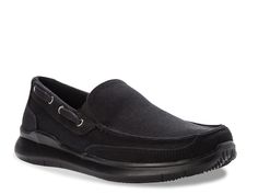 Propet-Viasol Slip-On Show off casual cool vibes with the Viasol slip-on from Propet. A foam footbed and midsole cushions every step while boat shoe-inspired lacing keeps this pair stylish. Casual Black Moc Toe Boat Shoes, Comfortable Low-top Boat Shoes With Rubber Sole, Boat Shoes With Textured Sole And Slip-on Design, Slip-on Boat Shoes With Textured Sole, Comfortable Slip-on Boat Shoes With Rubber Sole, Sporty Low-top Sneakers For Boating, Casual Moc Toe Walking Shoes For Sports, Casual Slip-on Boat Shoes, Casual Slip-on Boat Shoes For Outdoor