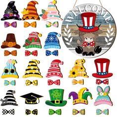 an assortment of hats and bow ties are shown in this graphic file for the american flag