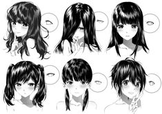 an anime character's hair styles for different ages and hairstyles, from long to short