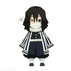 an anime character wearing a face mask and black hair, standing in front of a white background