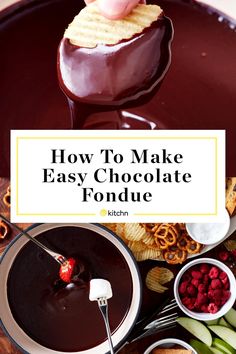 chocolate fondue being drizzled on top of other desserts