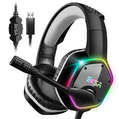 a gaming headset with neon lights on it