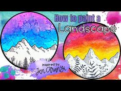 how to paint a landscape with colored watercolors and acrylic on paper