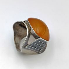 Vintage Ussr 875 Silver Amber Cabochon Statement Modernist Ring Sz 9.5 Marked 875 And Ussr Makers Hallmarks Size 9.5 10.3 Grams Total Weight Good Vintage Condition Modernist Ring, 5 Rings, Jewelry Vintage, Womens Jewelry Rings, Color Orange, Vintage Jewelry, Amber, Women Jewelry, Orange