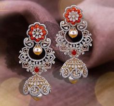 Diamond Jhumka,coral Diamond Jhumka Jewelry Designs,south Indian Jewelry,jhumka Earrings,jhumki,coral Indian Jewellery Designs NIHIRA - Etsy Jewellery Designs, Indian Jewellery