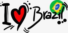 the word i love brazil is written in black and red, with a green heart