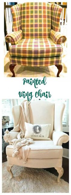 an upholstered wing chair is shown with the words painted wrong chair on it