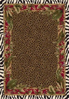 an animal print square rug with zebra stripes and leaves on the bottom, in brown