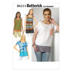 a women's top and pants sewing pattern from butterick, including the front