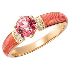 Victor Mayer Solitaire Pink Tourmaline Ring 18k Yellow Gold Pink Translucent Enamel 8 Diamonds VICTOR MAYER is a fine jewelry house known for its sophisticated craftsmanship. Since 1989, the company has been closely associated with the Fabergé name as a workmaster. The company was founded by Victor Mayer in Pforzheim, Germany in 1890 and is managed by his great-grandson Dr. Marcus Oliver Mohr. The inimitably luminous colors are literally created "in the fire": layer after layer of enamel is care Wholesale Silver Jewelry, Pink Tourmaline Ring, Silver Jewelry Necklace, Ring Fashion, Gold Jewelry Necklace, White Gold Bracelet, Diamond Cocktail Rings, Silver Jewelry Pendant, 18k Yellow Gold Ring