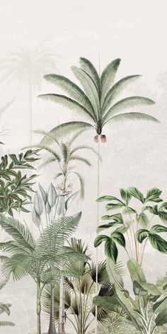 a painting of tropical plants and trees