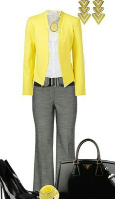 Worship Women, Fashionable Work Outfit, Yellow Jacket, Professional Attire, Stylish Work Outfits, Work Outfits Women, Grey Pants, Professional Outfits, Komplette Outfits