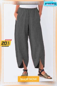 Women Casual Shift Cotton Linen Striped Pockets Pants Ankle-length Pants With Pockets, Chic Ankle-length Pants With Pockets, Pockets Pants, Deep Gray, Cotton Bottoms, Loose Pants, Type Of Pants, Pocket Pants, Linen Women