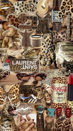 a collage of leopard print and accessories