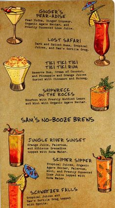 a menu with different types of drinks on it