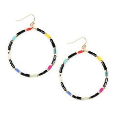 Beautiful Rectangular Glass Beads Hoop Earrings, 2" Diameter Size: one size.  Color: Gold.  Gender: female.  Age Group: adult. Gold Hoop Earrings With Colorful Beads For Beach, Cheap Multicolor Beaded Hoop Earrings, Multicolor Hypoallergenic Hoop Beaded Earrings, Multicolor Dangling Beads Hoop Earrings For Beach, Yellow Colorful Beaded Hoop Earrings, Beaded Hoop Earrings, Beaded Hoops, Womens Watches, Women's Earrings