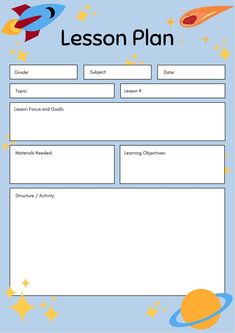 a lesson plan with space and stars on it