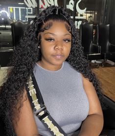 Wavy half up half down Deep Wave Wig Install Styles, Deep Wave Wig Install, Wig Install Styles, Bundles Hairstyles, Carnival Hairstyles, Water Wave Lace Front Wig, Lace Wigs Styles, Deep Wave Wig, Teenage Hairstyles