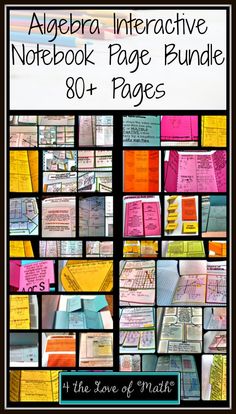 a collage of notebook pages with the words,'algera interactive notebook page bundle