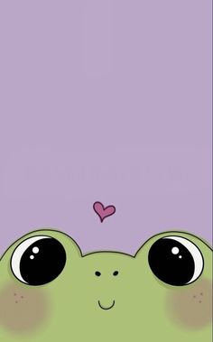 a green frog with big eyes and a pink heart above it's head on a purple background