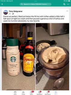 an instagram page with two photos of coffee and peanut butter in the same cup