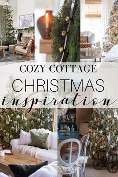 a collage of christmas decorations with the words cozy cottage christmas inspiration